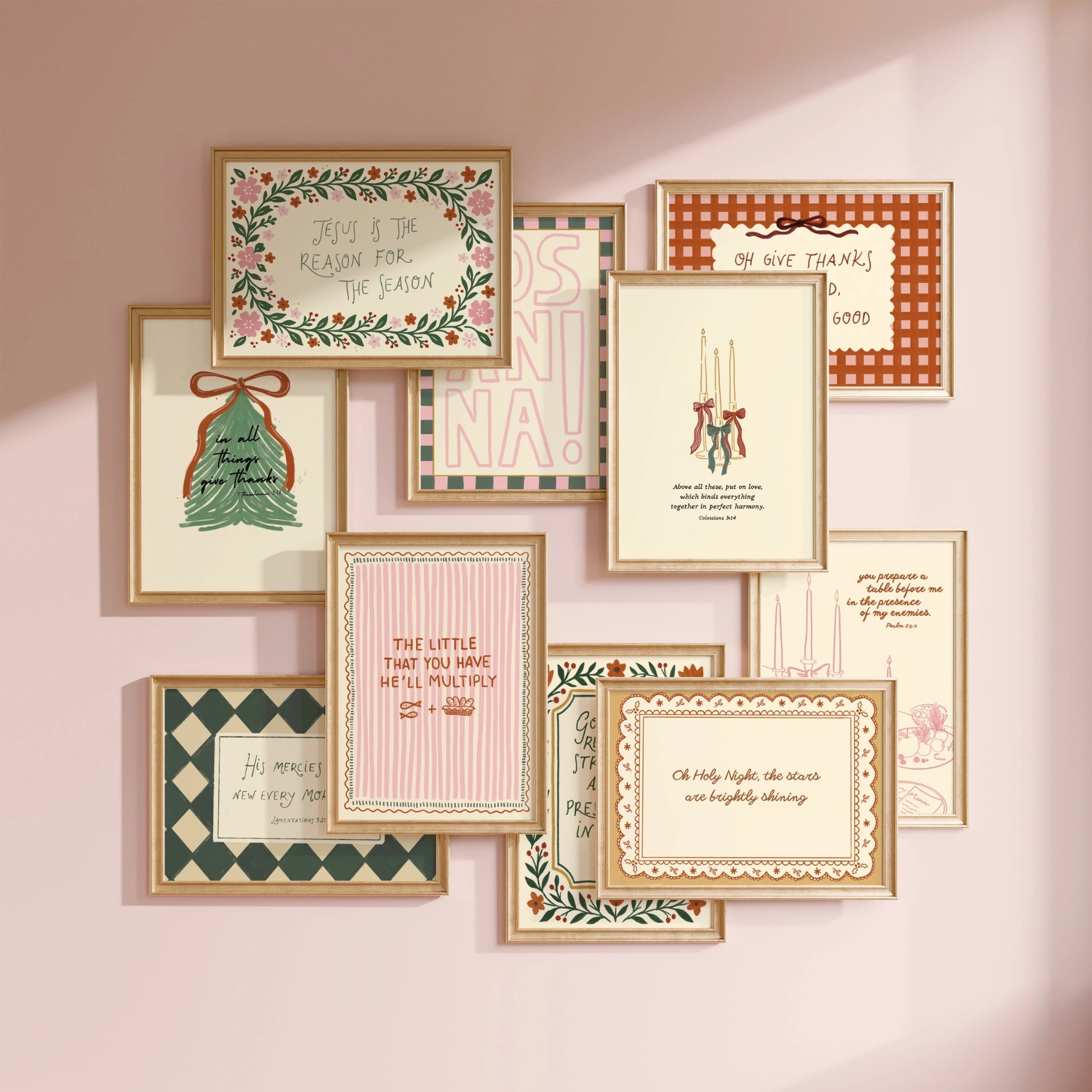 Hand-Drawn Vintage Christian Holiday Set of 16 Prints