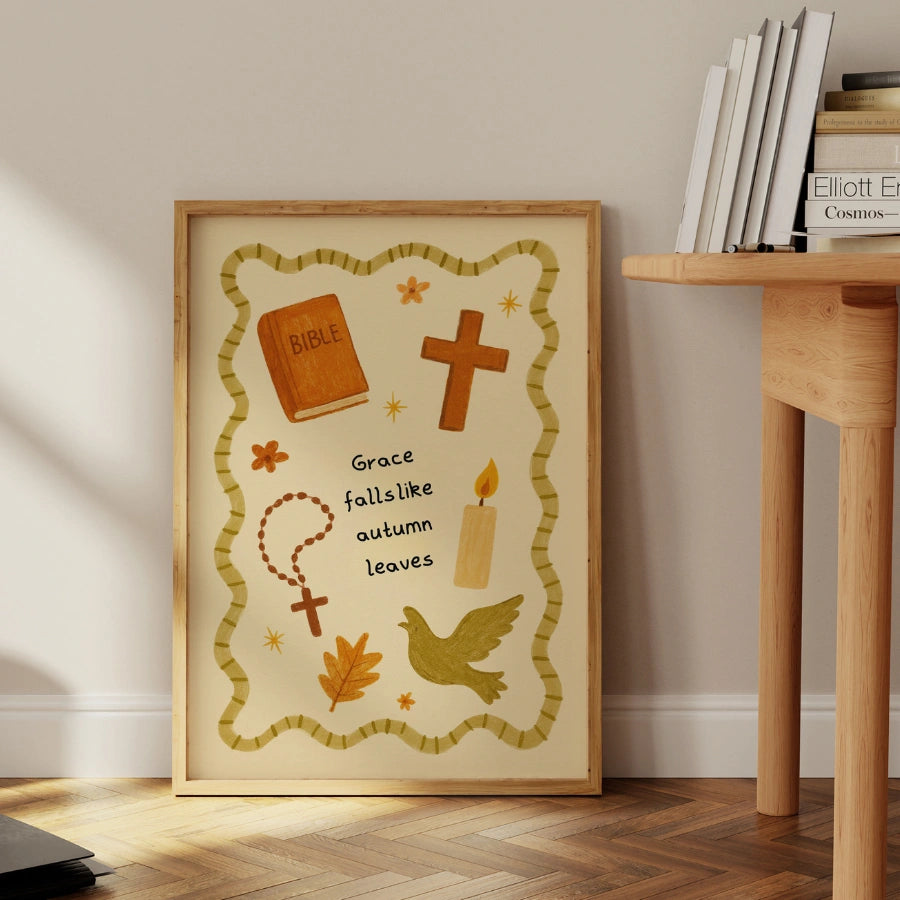 Grace Falls Like Autumn Leaves Wall Art - Christian Fall Print