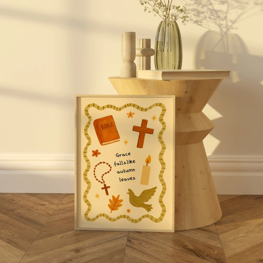 Grace Falls Like Autumn Leaves Wall Art - Christian Fall Print