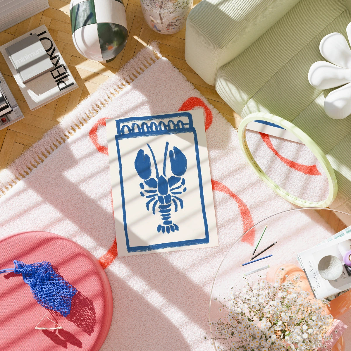 Blue Lobster Wall Art – Minimalist Seafoodlobster wall art Print