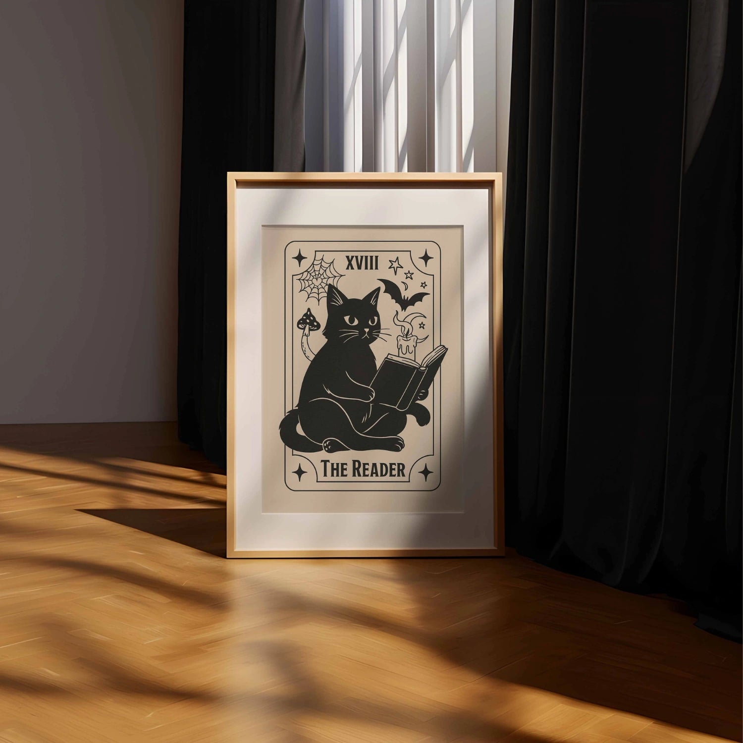 Stampa del gatto dei tarocchi del lettore – Halloween libresco
