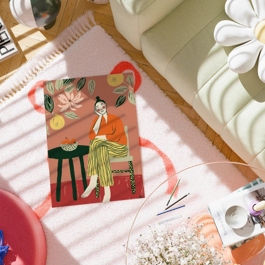 Lemon Lounge Boho Wall Art – Scena femminile contemplativa 