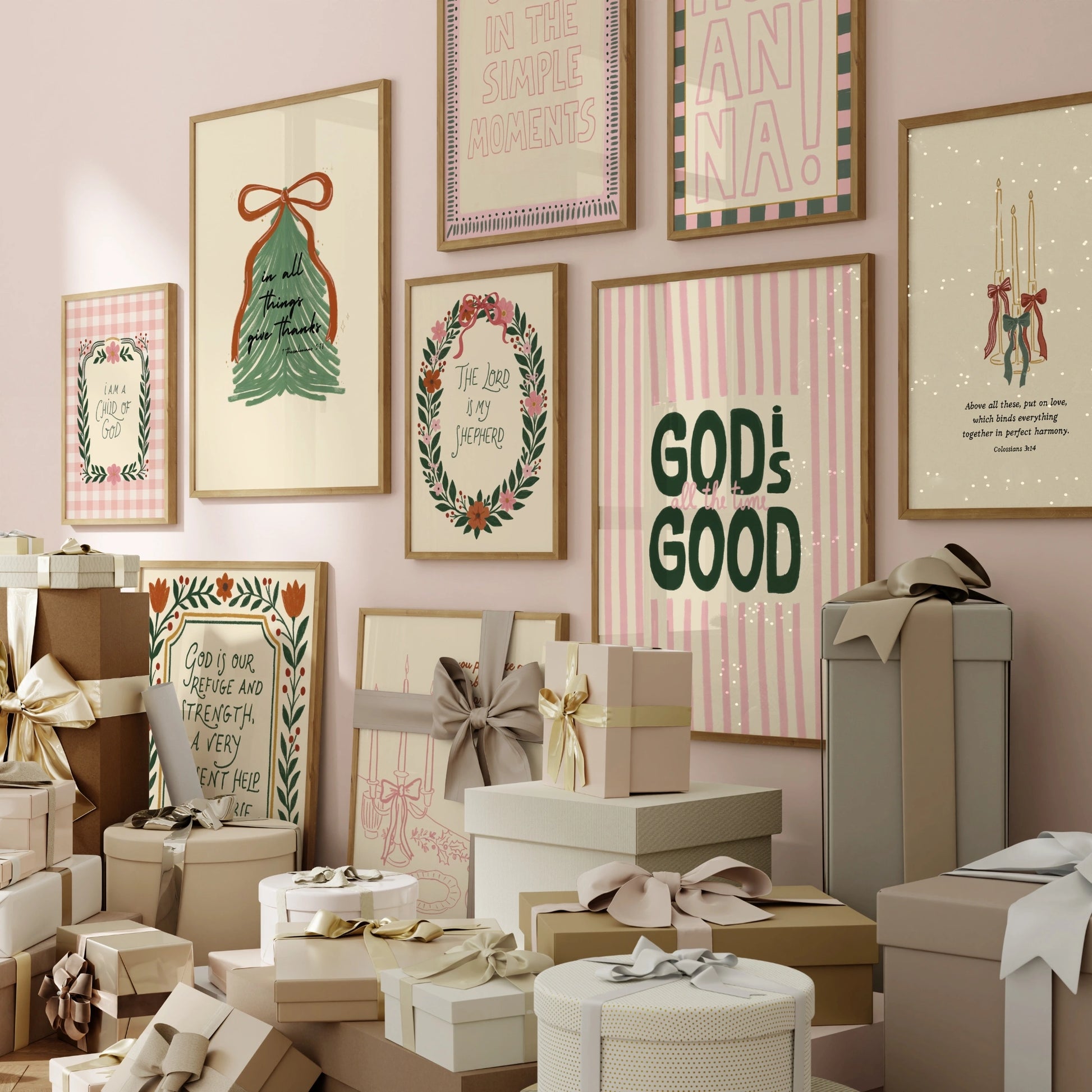 Hand-Drawn Vintage Christian Holiday Set of 16 Prints