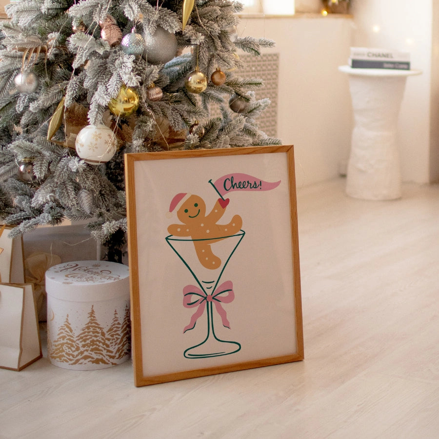 Gingerbread Cheers – Holiday Cocktail Poster with Cute Cookie