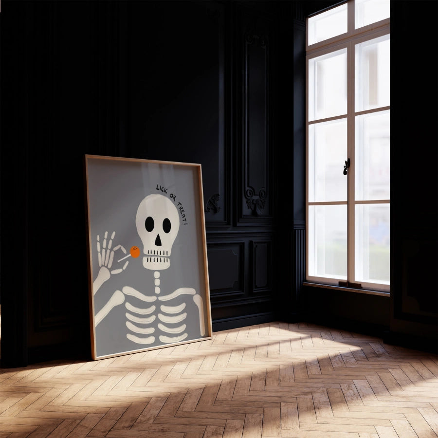 Lick or Treat Skeleton Print – Funny Halloween Wall Art