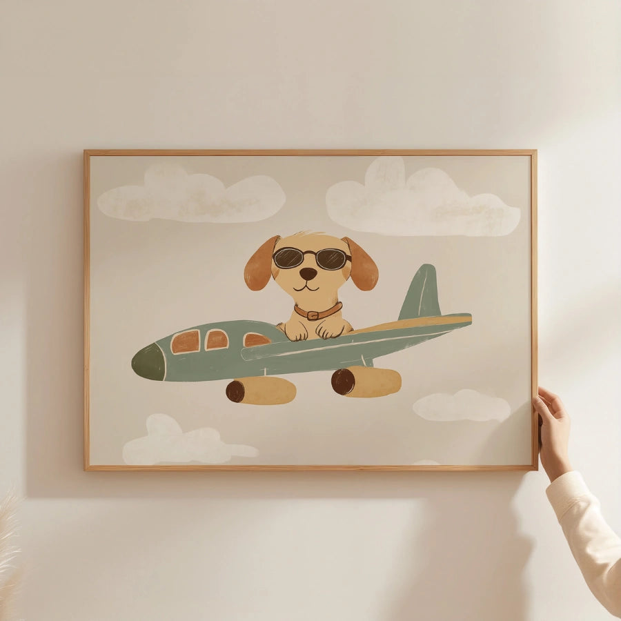 Pilot Dog Nursery Print – Cute Airplane Wall Art for Boys