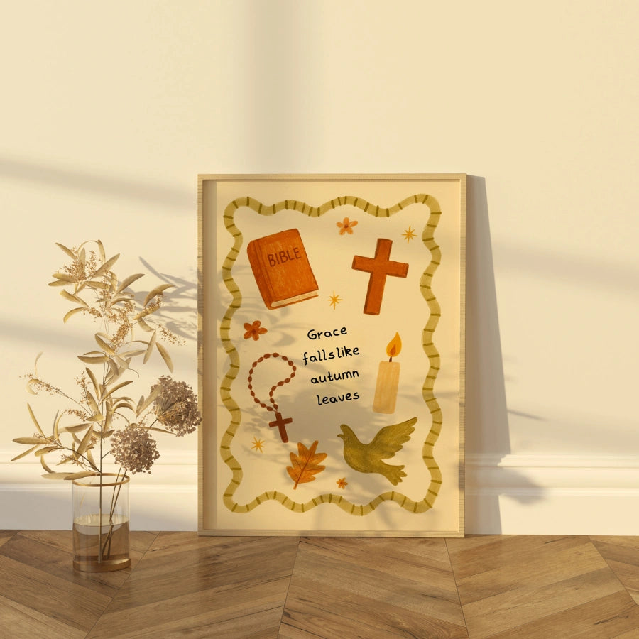 Grace Falls Like Autumn Leaves Wall Art - Christian Fall Print
