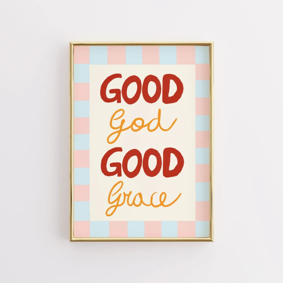 Good God, Good Grace Christian Wall Art – Pastel Striped Faith Print