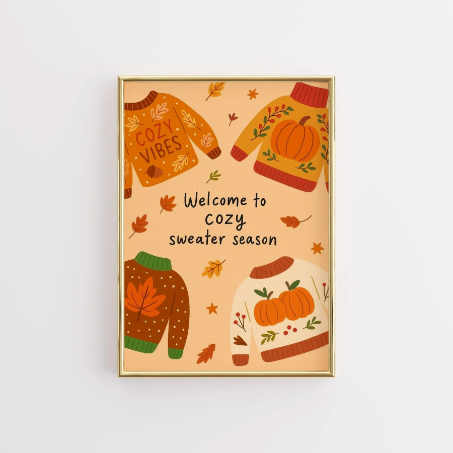 Cozy Sweater Season Wall Art - Autumn Quote Print