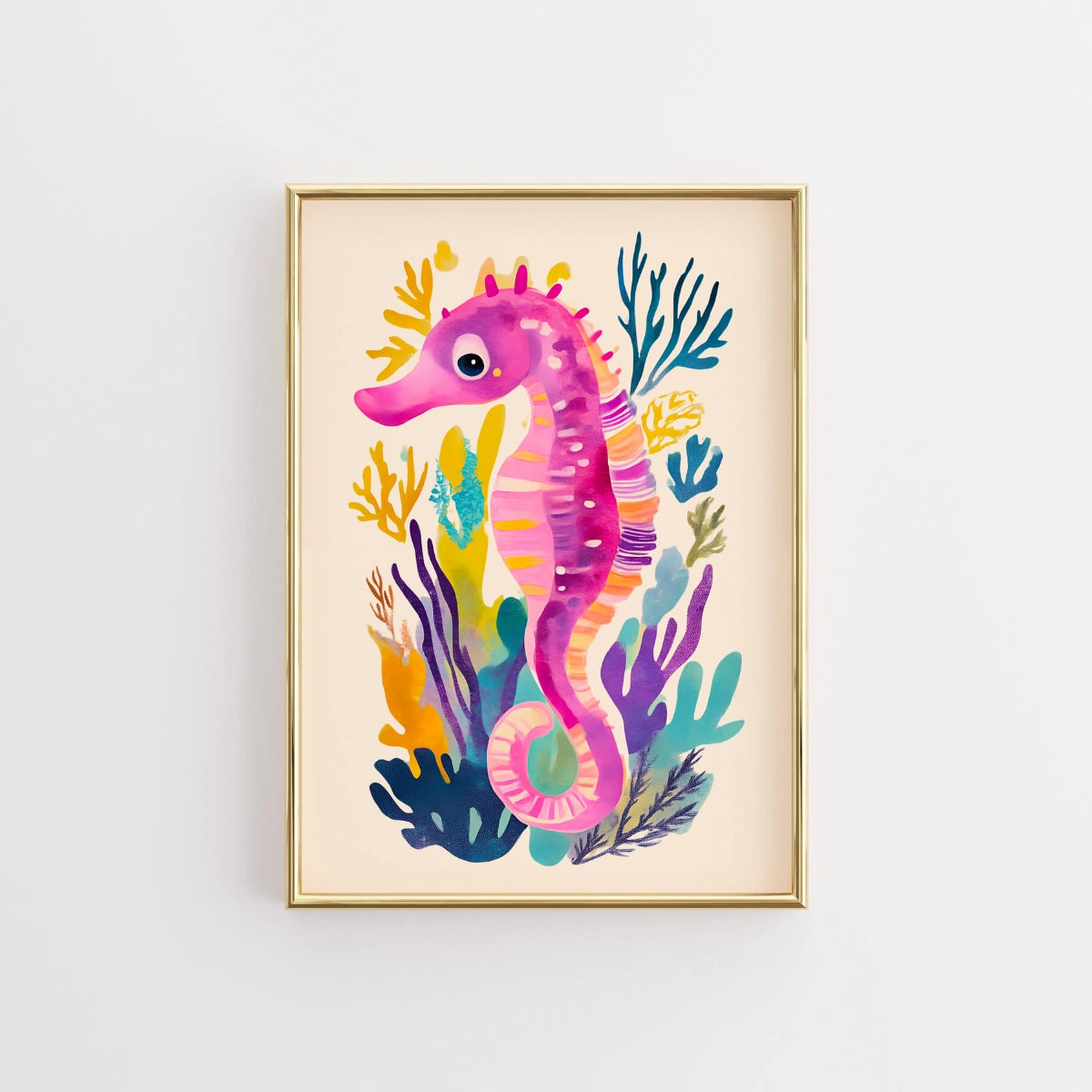 Pink Seahorse Wall Art – Colorful Ocean Print