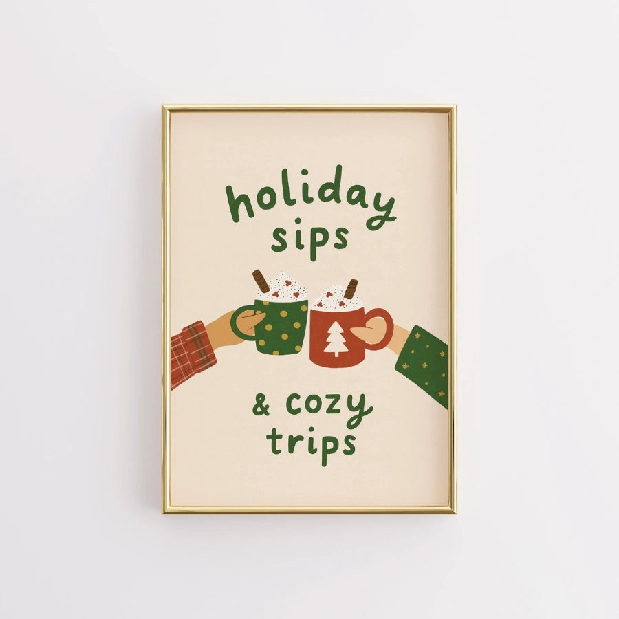 Holiday Sips Wall Art - Cozy Christmas Hot Cocoa Print
