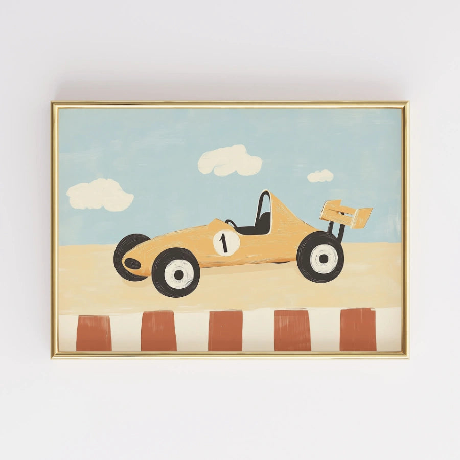 Race Car Nursery Print – Cute Vehicle Wall Art for Boys