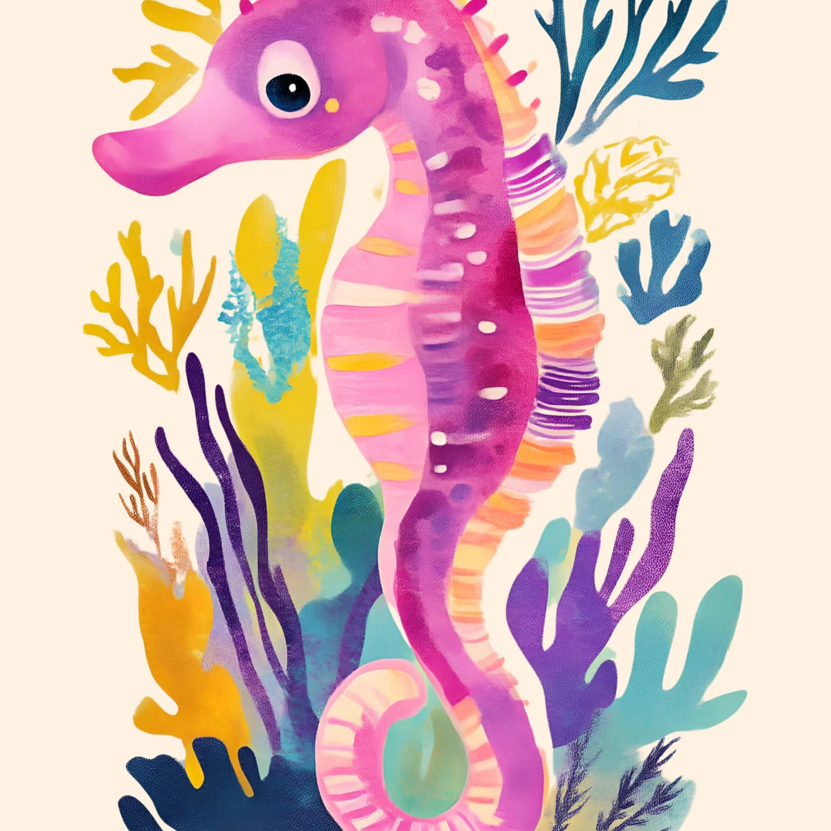 Pink Seahorse Wall Art – Colorful Ocean Print