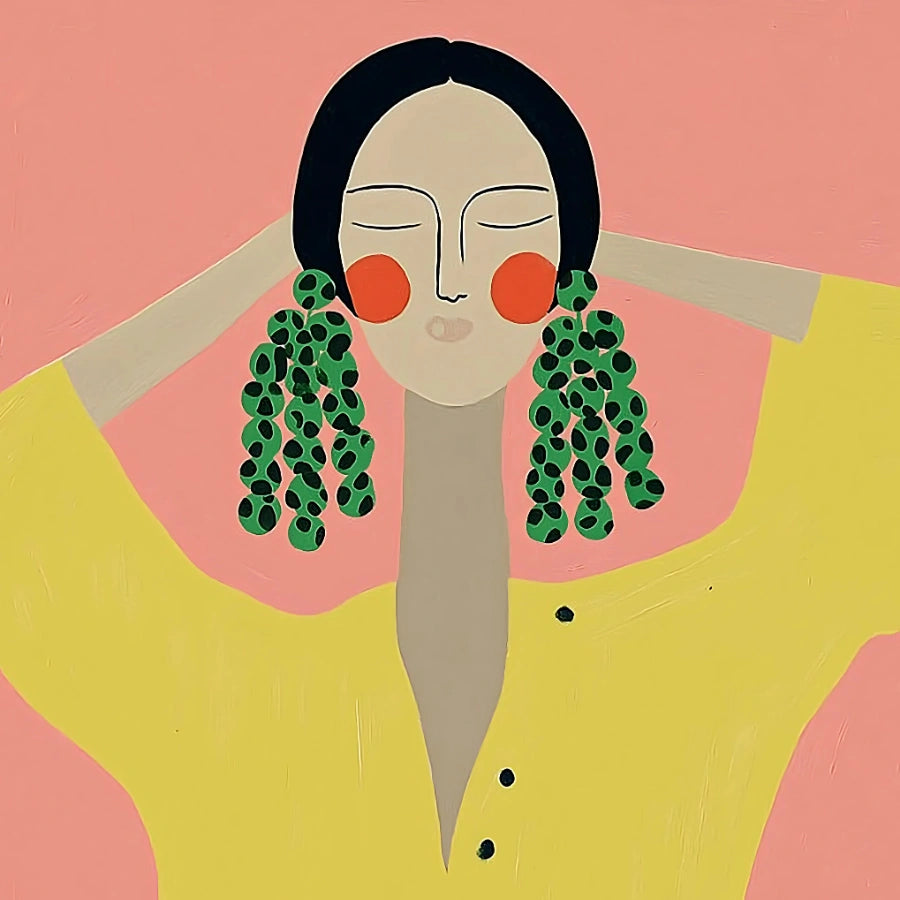 Bold Earrings Boho Wall Art – Vibrant Female Portrait