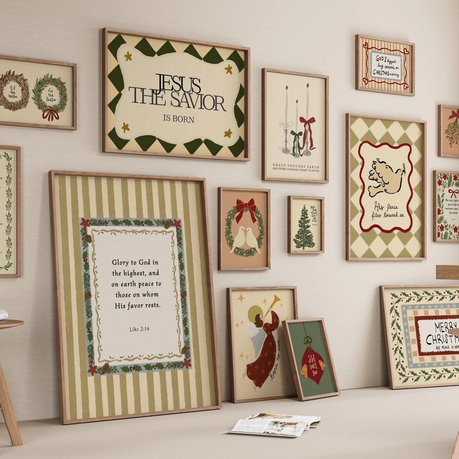 Hand-Drawn Vintage Christian Holiday Set of over 20 Prints