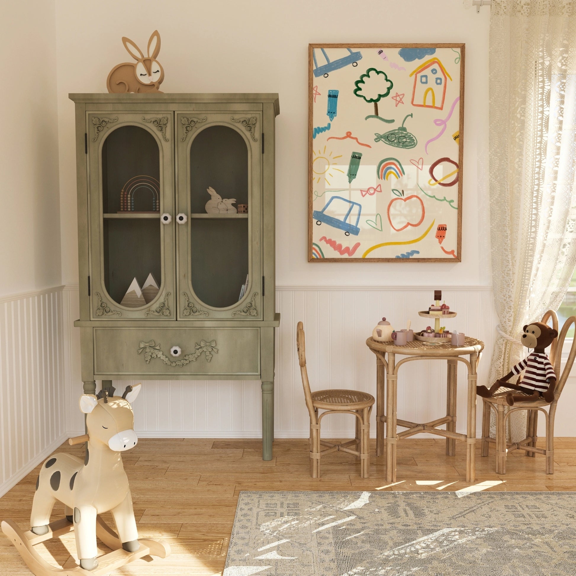 Wandbild im Doodle-Stil fürs Kinderzimmer – Verspielter Pastell-Buntstiftdruck fürs Kinderzimmer