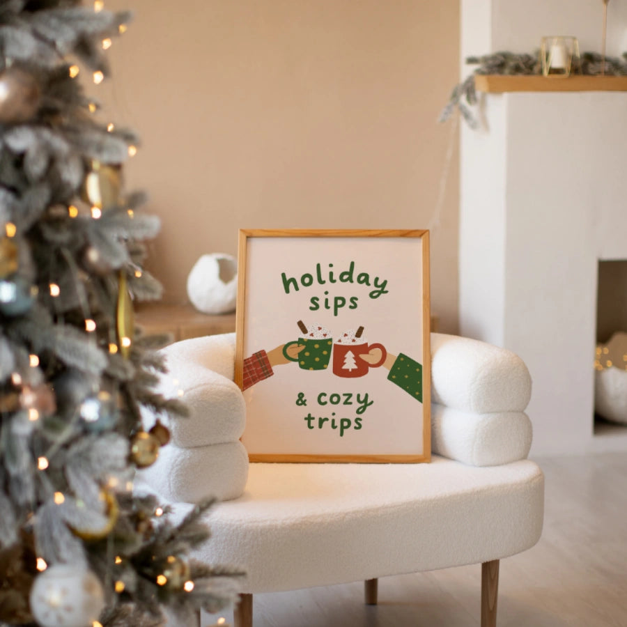 Holiday Sips Wall Art - Cozy Christmas Hot Cocoa Print