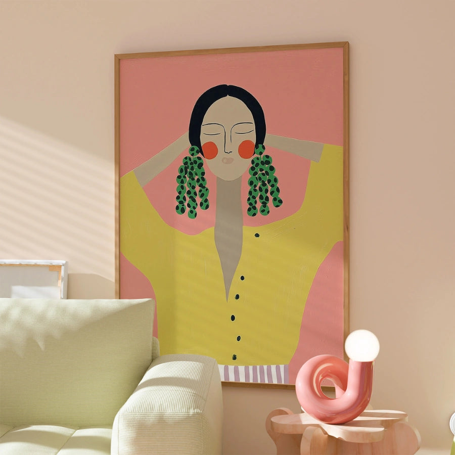 Bold Earrings Boho Wall Art – Vibrant Female Portrait