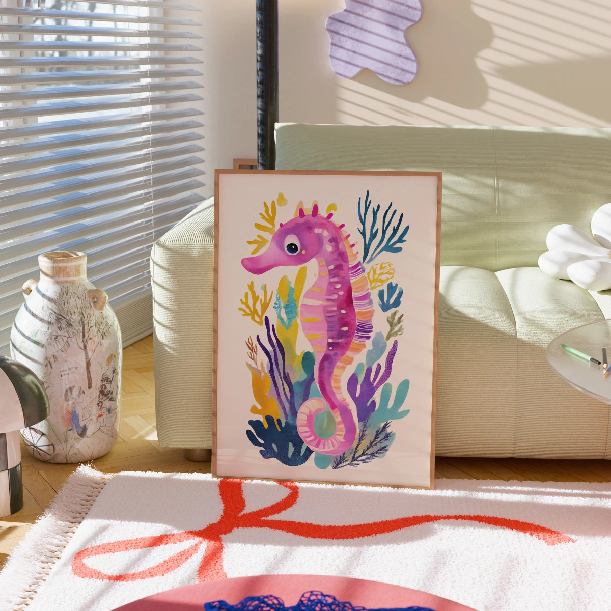 Pink Seahorse Wall Art – Colorful Ocean Print