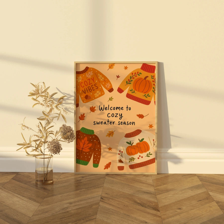 Cozy Sweater Season Wall Art - Autumn Quote Print