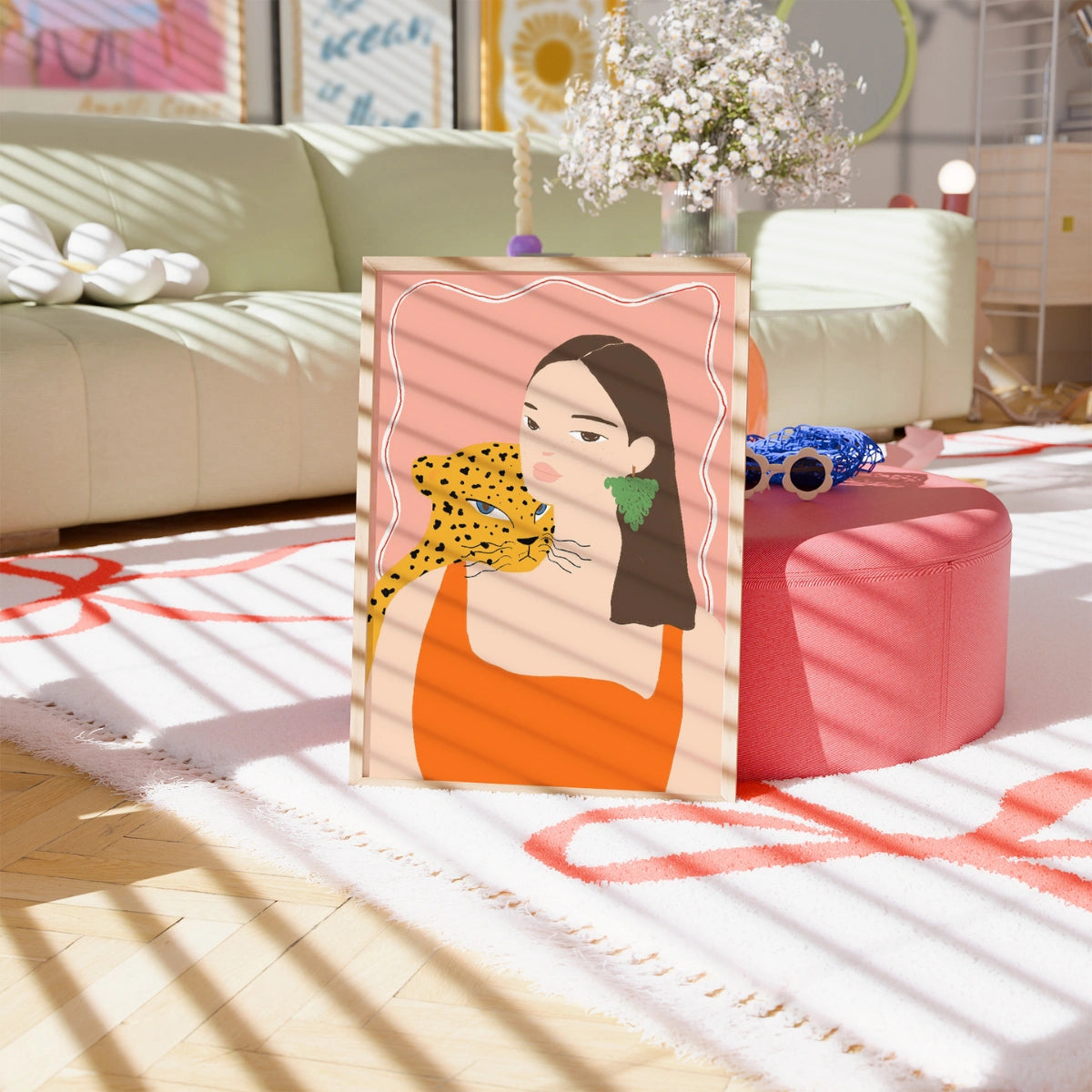 Woman and Leopard Wall Art - Bold Summer Print