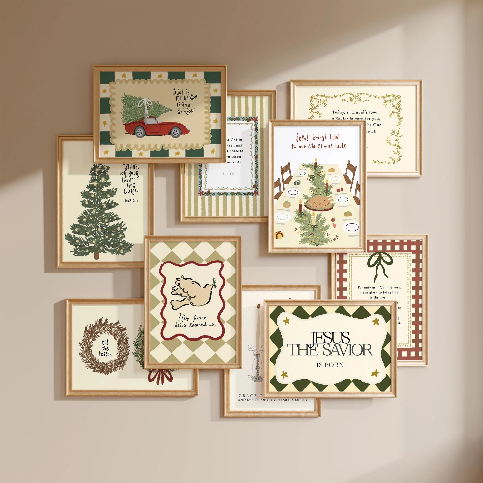 Hand-Drawn Vintage Christian Holiday Set of over 20 Prints