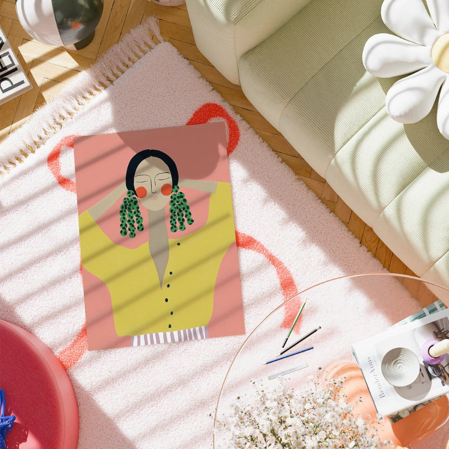 Bold Earrings Boho Wall Art – Vibrant Female Portrait