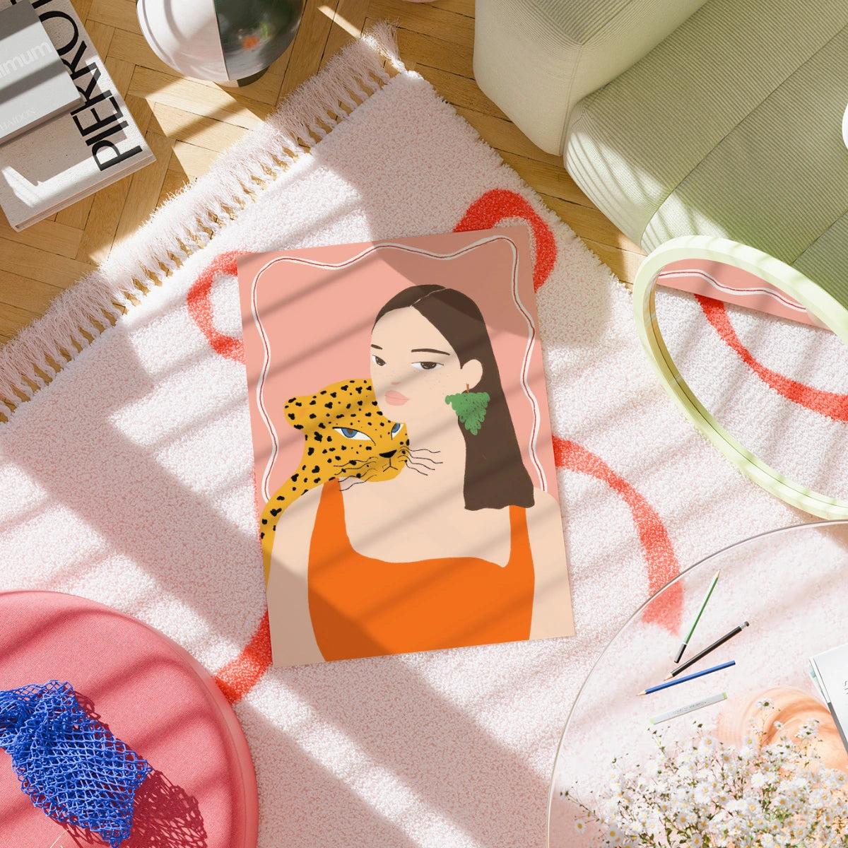 Woman and Leopard Wall Art - Bold Summer Print