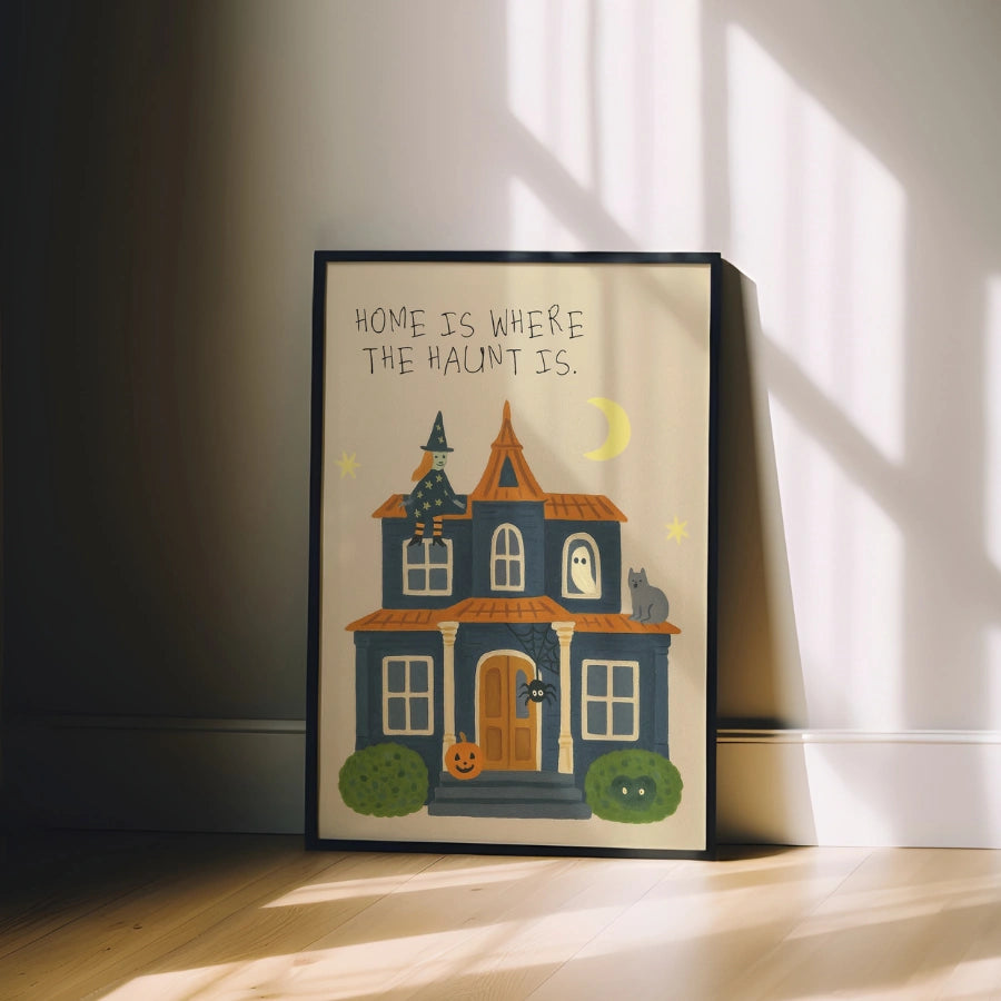 Haunted House Halloween Print – Cute Witch Wall Art