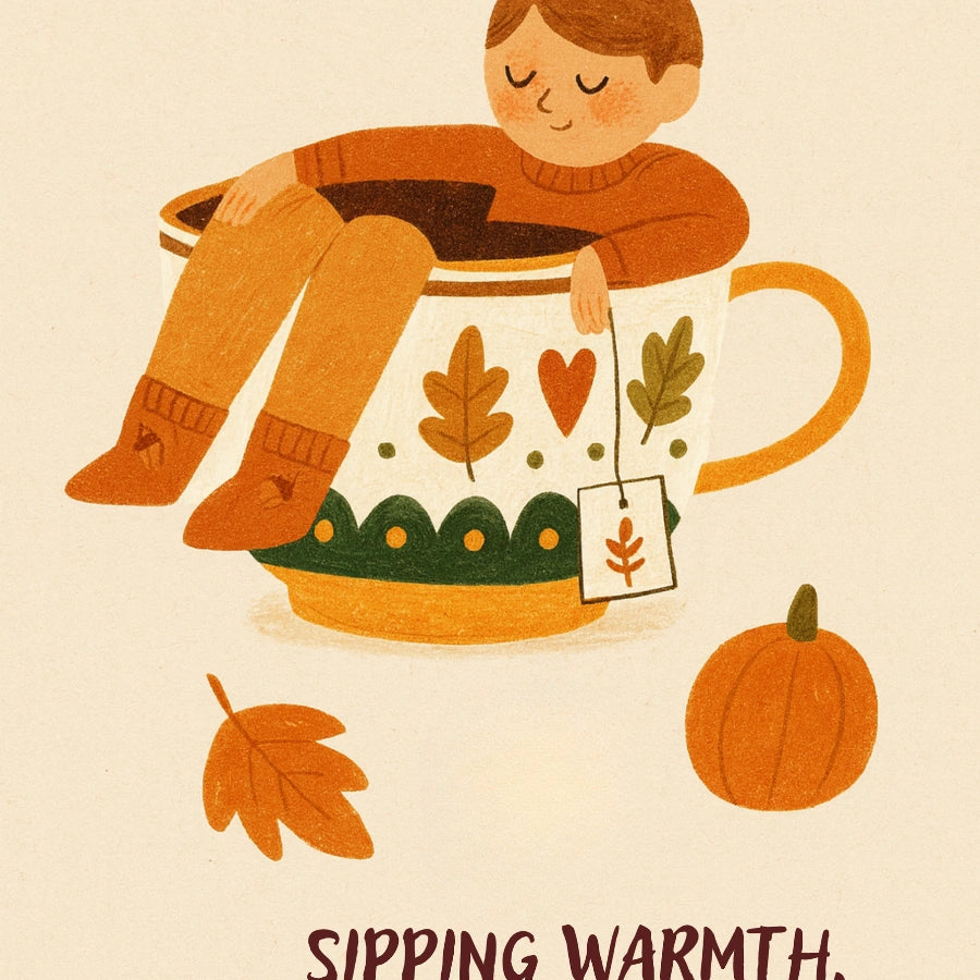 Cozy Autumn Tea Wall Art – Rustic Thanksgiving Print