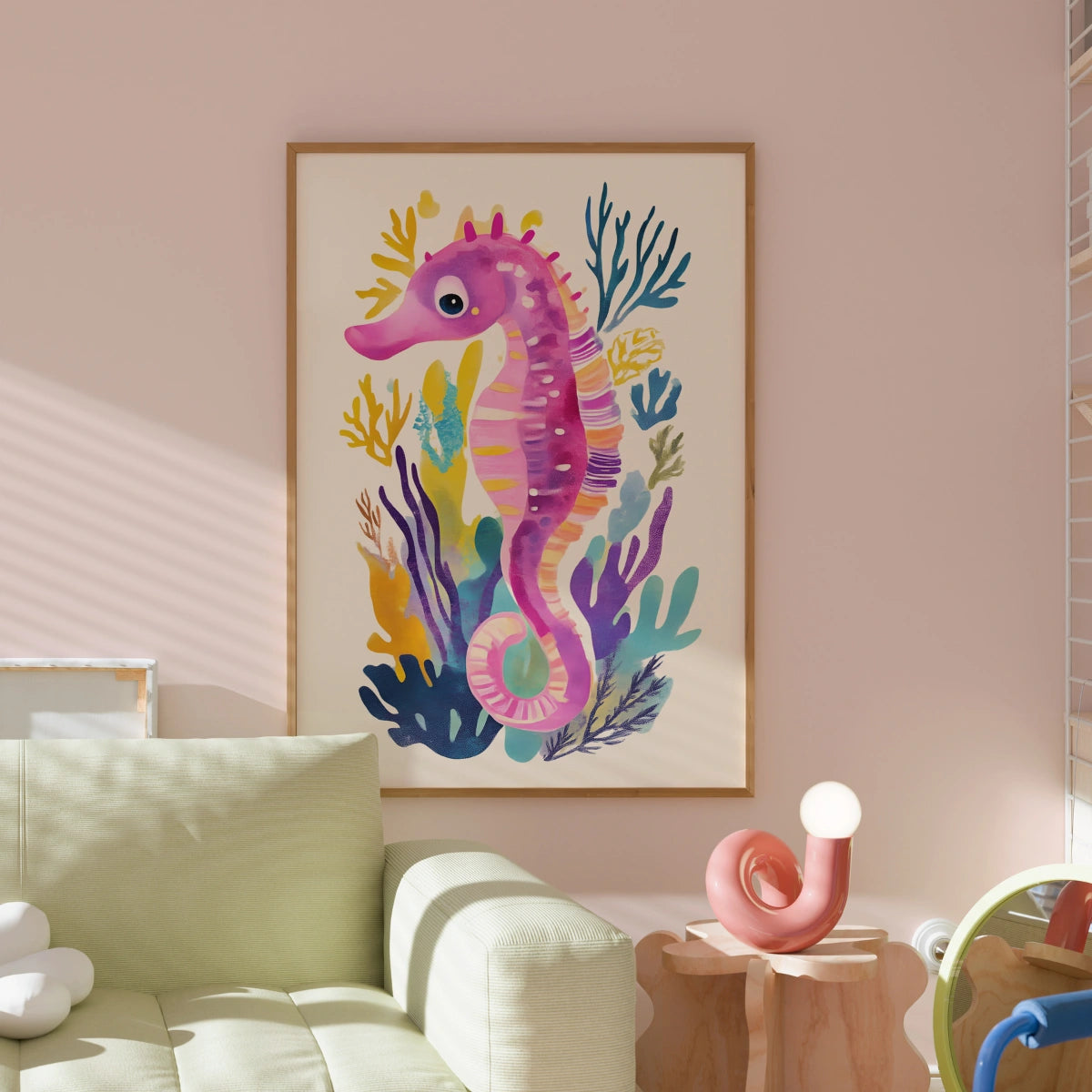 Pink Seahorse Wall Art – Colorful Ocean Print