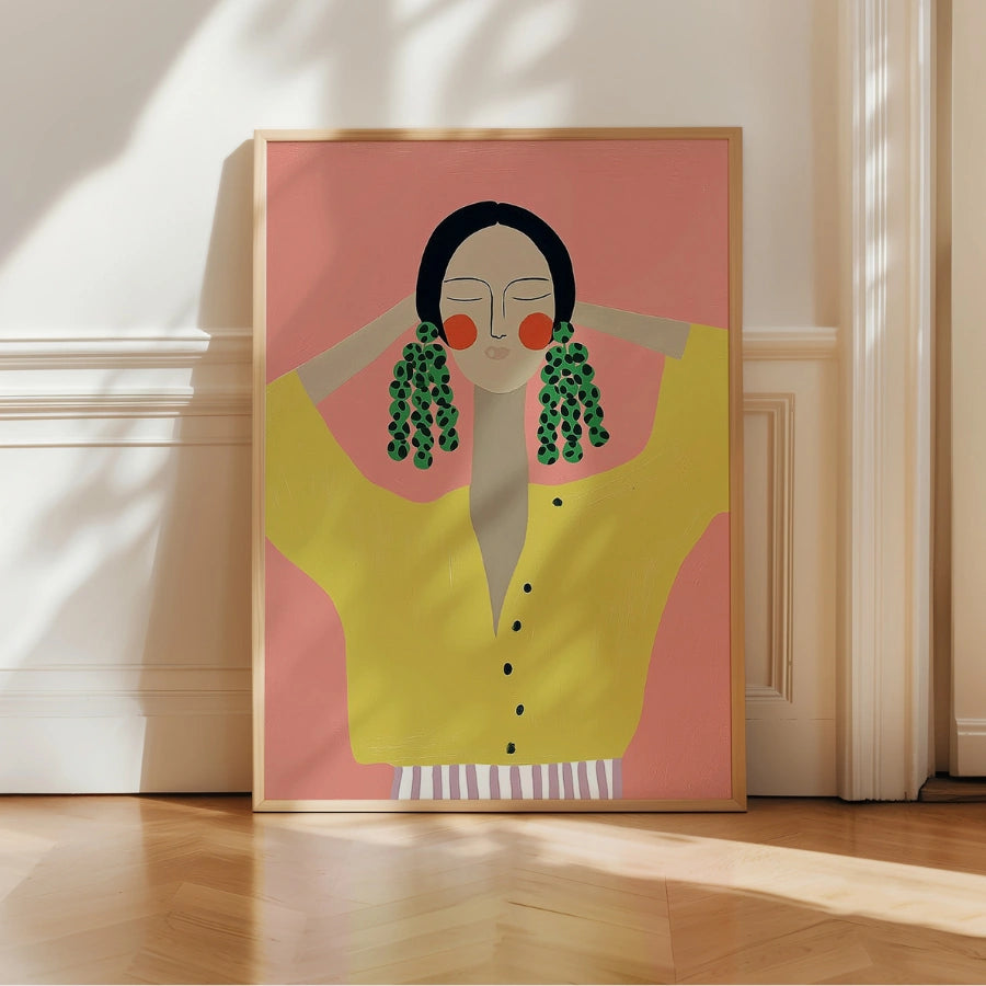 Bold Earrings Boho Wall Art – Vibrant Female Portrait