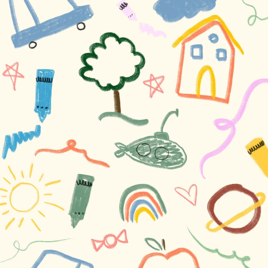 Wandbild im Doodle-Stil fürs Kinderzimmer – Verspielter Pastell-Buntstiftdruck fürs Kinderzimmer