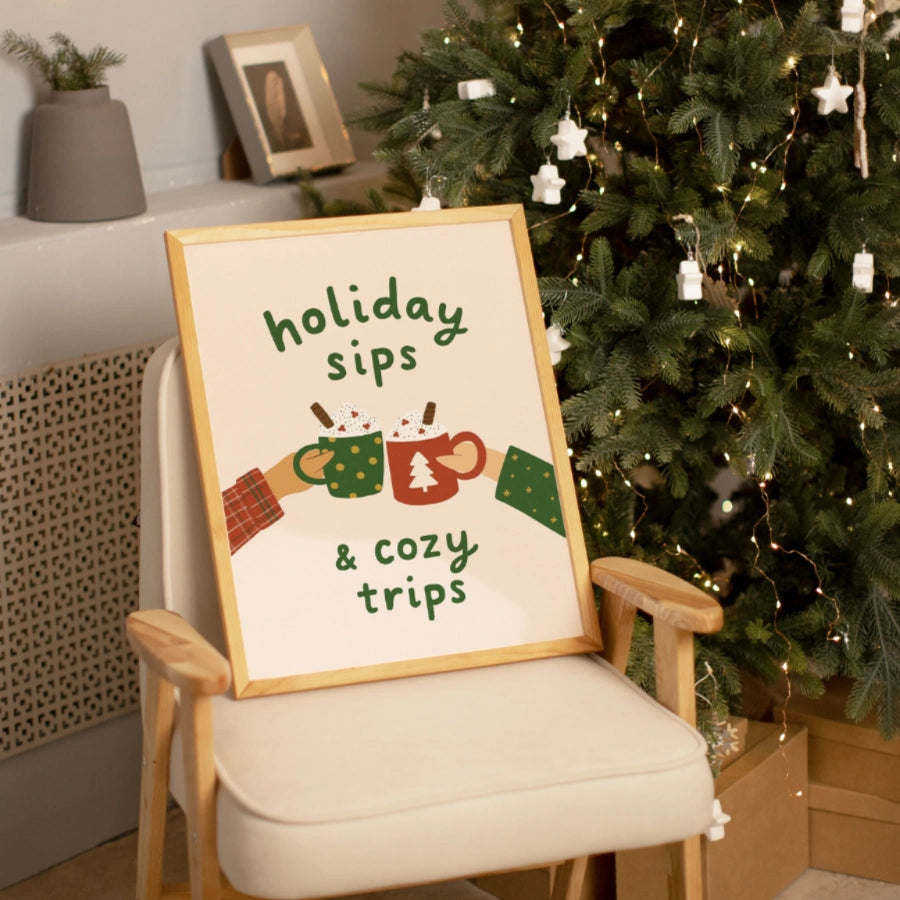 Holiday Sips Wall Art - Cozy Christmas Hot Cocoa Print