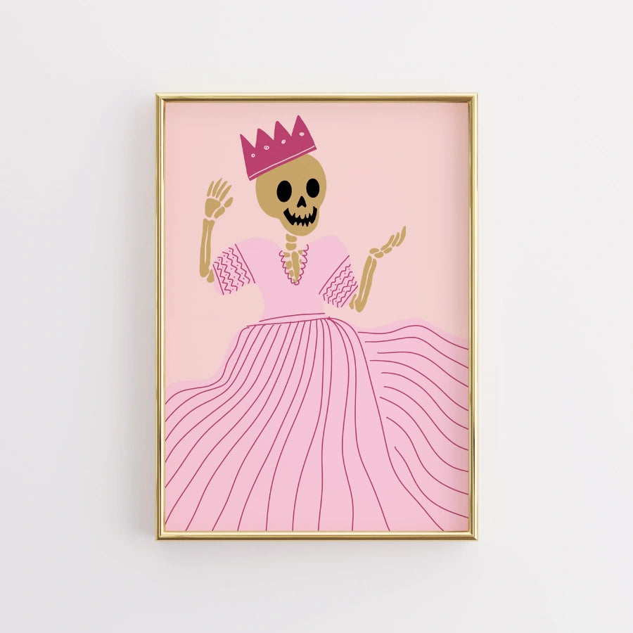 Skeleton Queen Wall Art – Pink Halloween Print