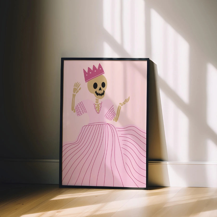 Skeleton Queen Wall Art – Pink Halloween Print