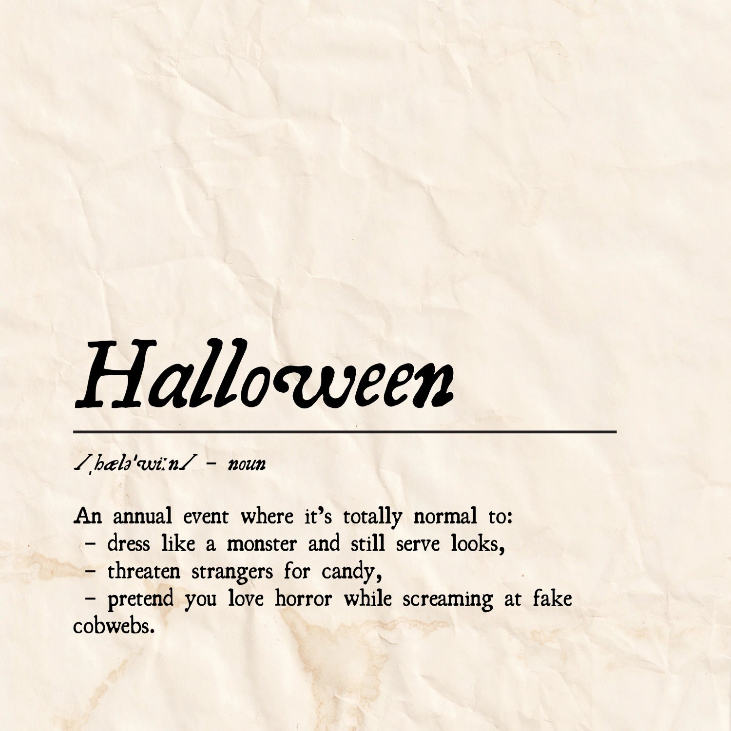 Funny Halloween Definition Print – Minimal Spooky