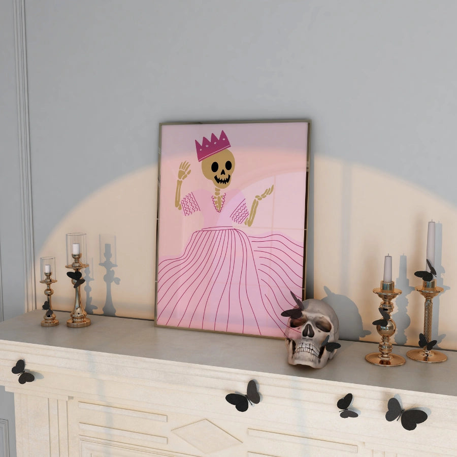 Skeleton Queen Wall Art – Pink Halloween Print