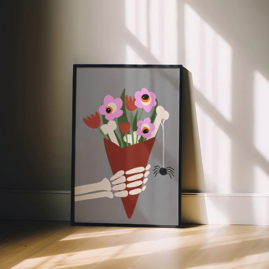 Skeleton Bouquet Halloween Print – Spooky Floral Wall Art