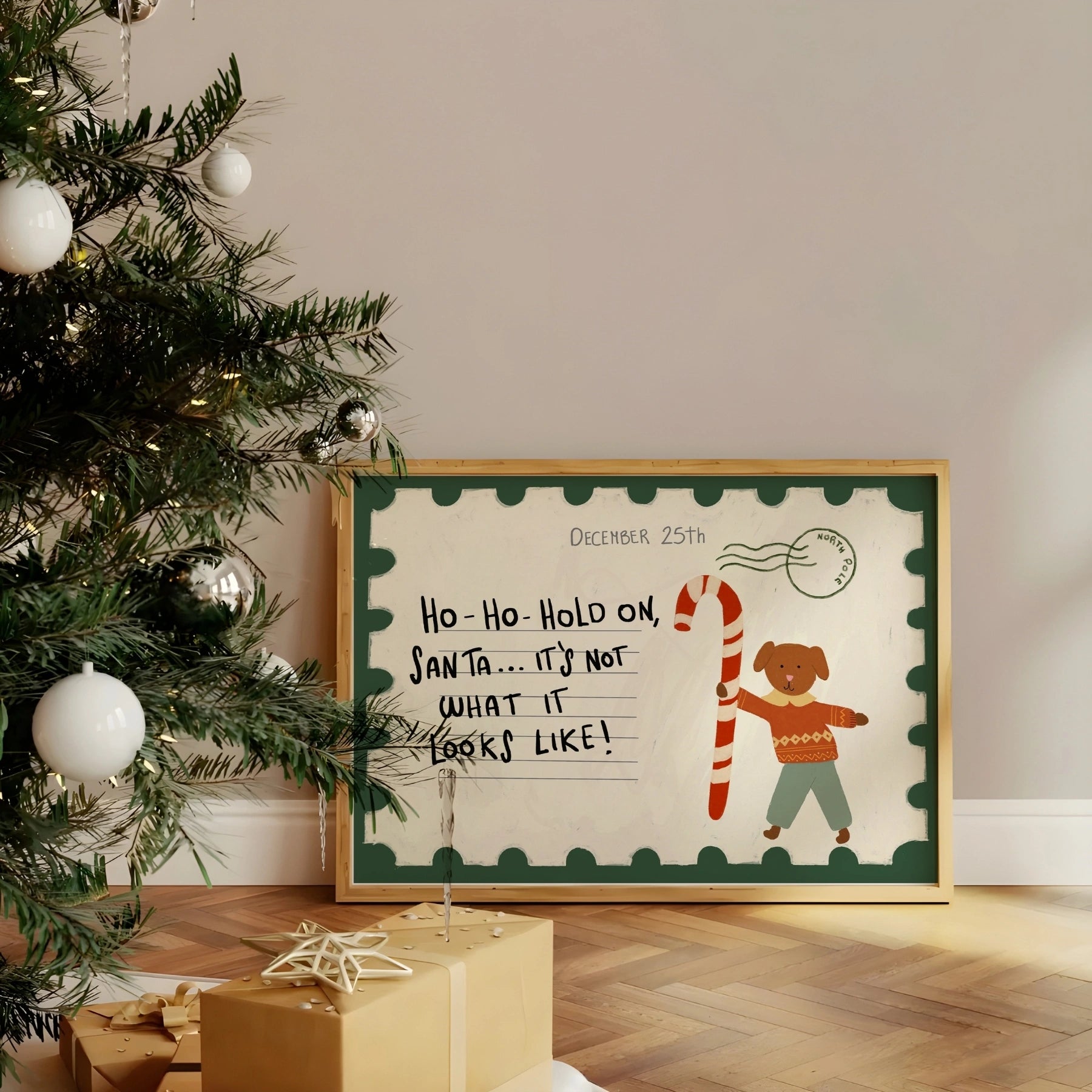 Funny Christmas Dog Postcard Print