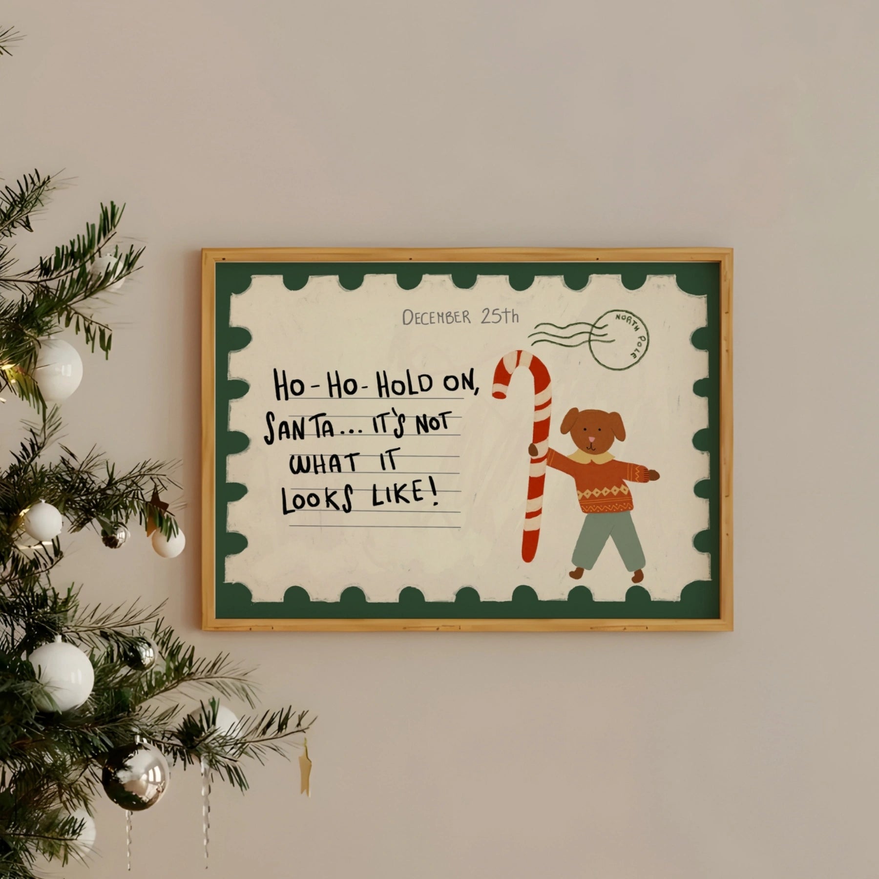 Funny Christmas Dog Postcard Print