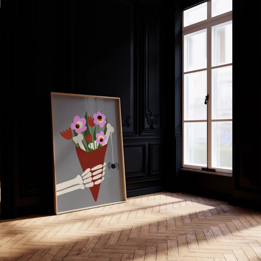 Skeleton Bouquet Halloween Print – Spooky Floral Wall Art
