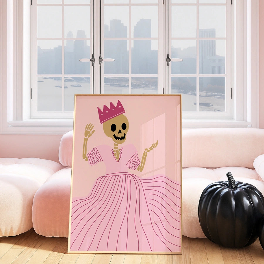 Skeleton Queen Wall Art – Pink Halloween Print