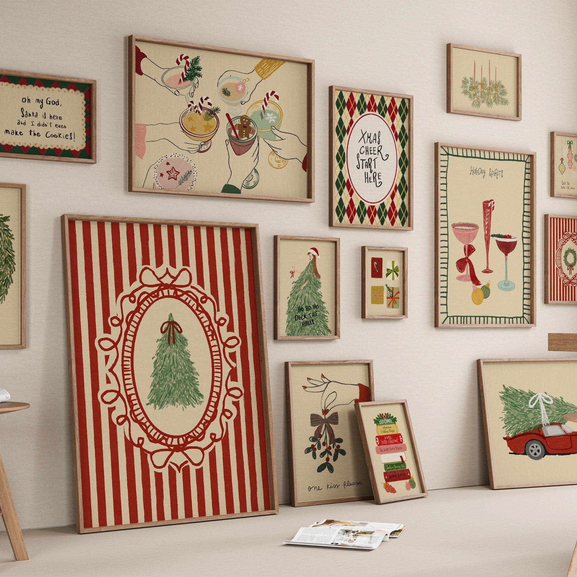 Hand-Drawn Trendy Holiday Set of 16 Prints