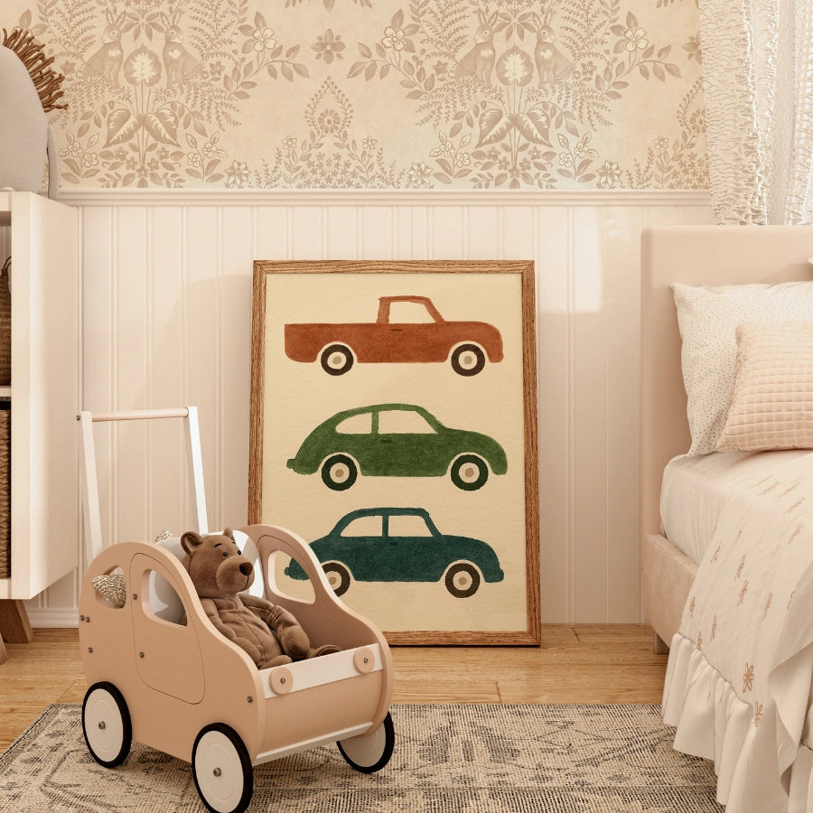 Race Car Nursery Print - Colorful Racing Wall Art for Kids