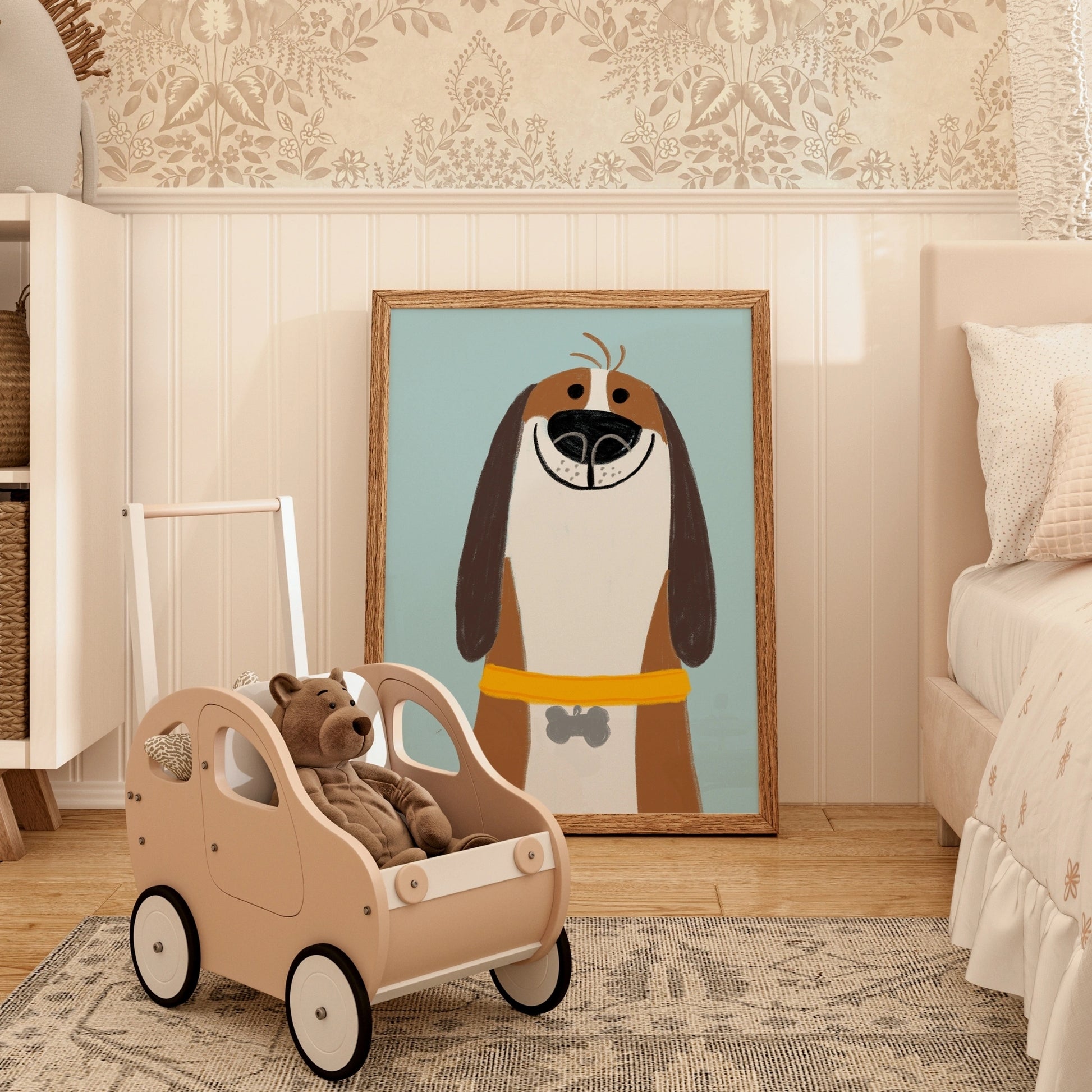 Happy Dog Nursery Wall Art – Cute Smiling Puppy Print for Kids Room