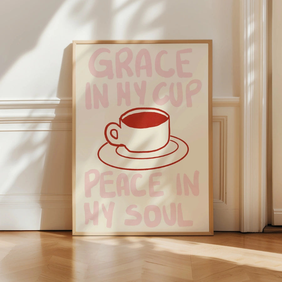 Grace in My Cup Christian Wall Art – Minimal Coffee Faith Print
