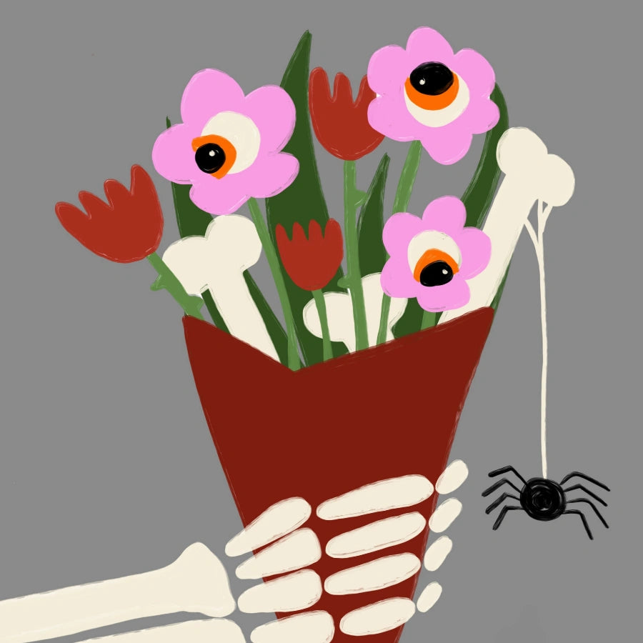Skeleton Bouquet Halloween Print – Spooky Floral Wall Art
