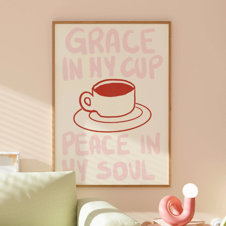Grace in My Cup Christian Wall Art – Minimal Coffee Faith Print