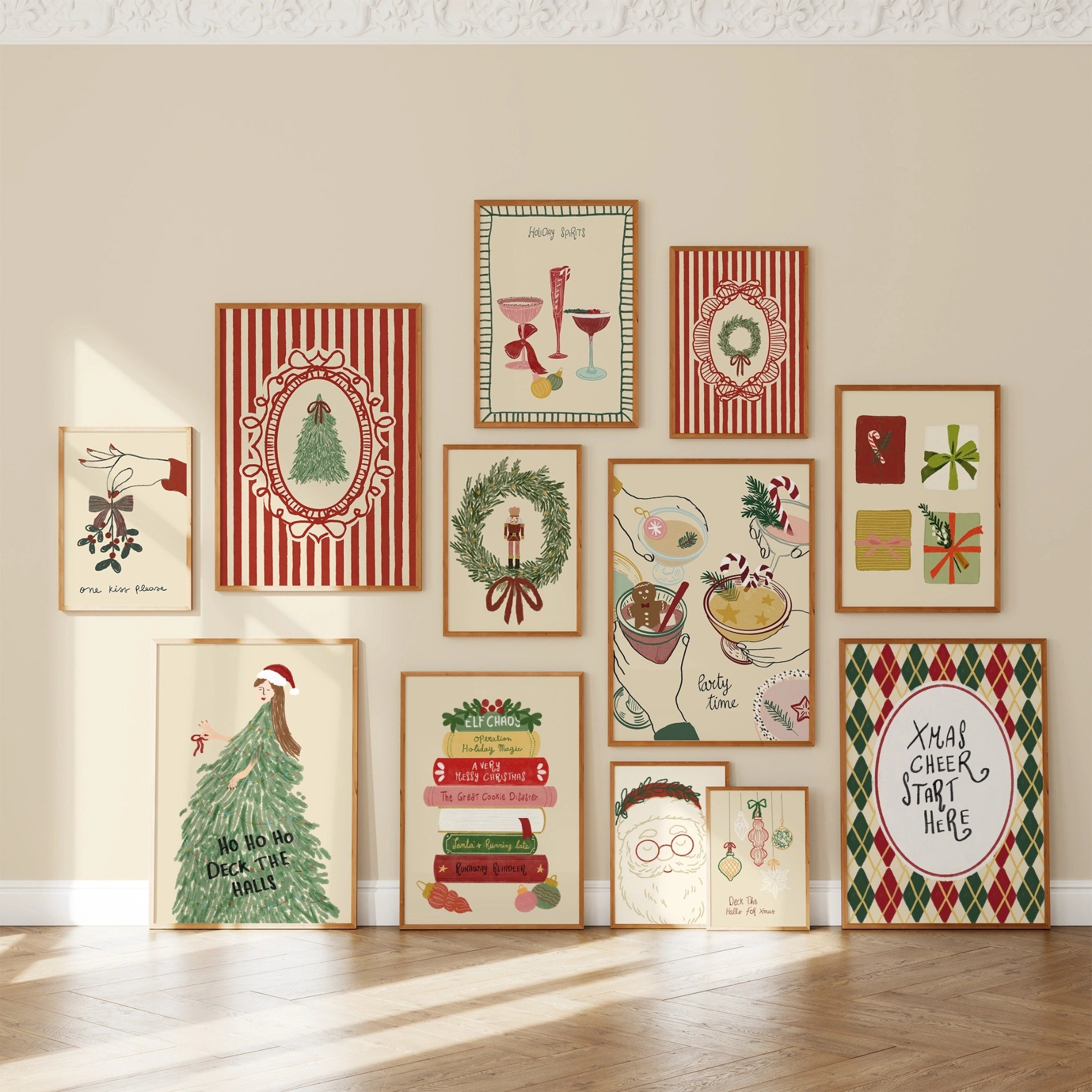 Hand-Drawn Trendy Holiday Set of 16 Prints